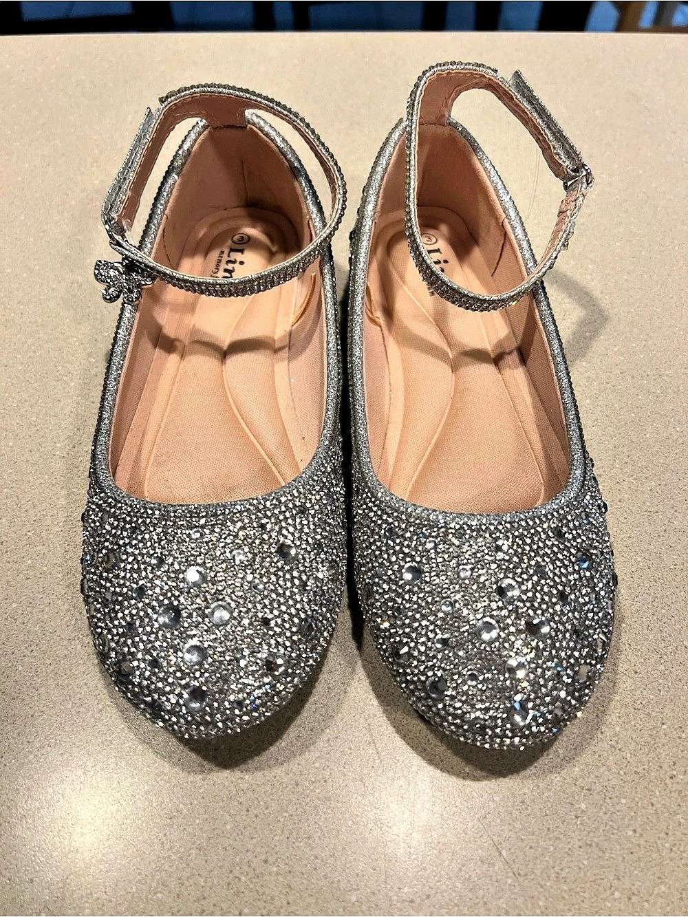 Link Rhinestone Ankle Strap Flats with Silver Embellishment